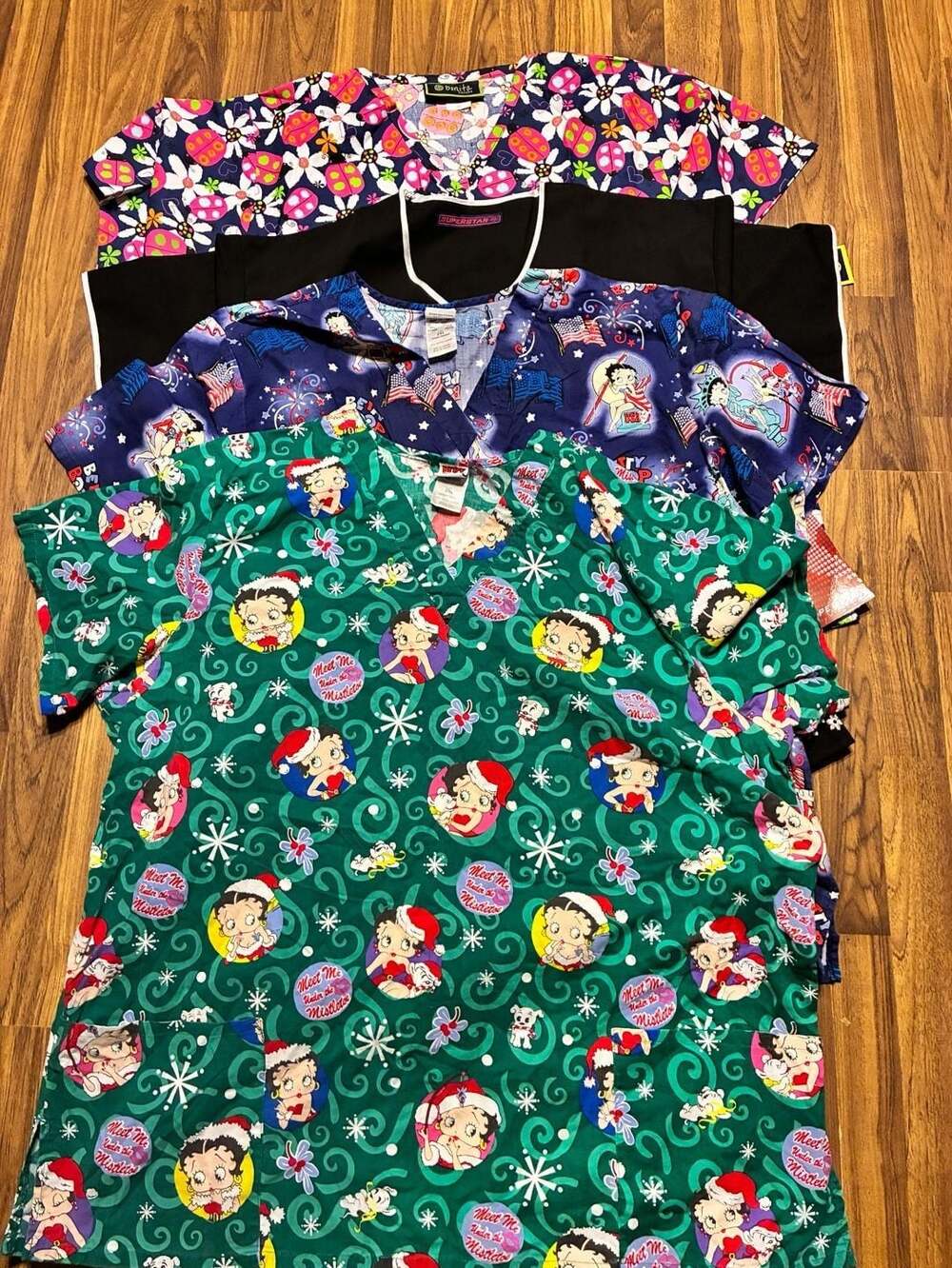 Betty Boop and Superstar Printed V-Neck Scrub Tops Bundle